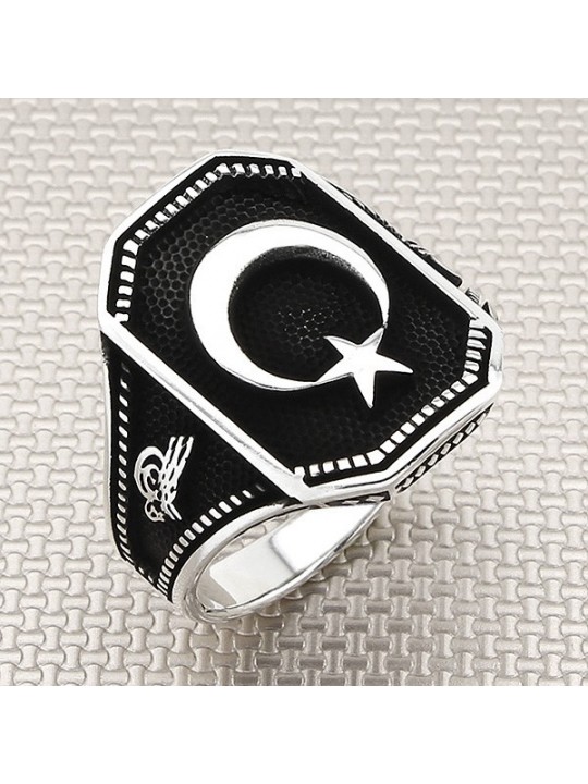 Ay Yıldız Figürlü 925 Ayar Gümüş Erkek Yüzük : 00230