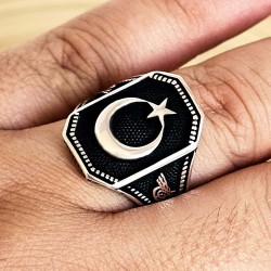  Ay Yıldız Figürlü 925 Ayar Gümüş Erkek Yüzük : 00230