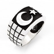 Ay Yıldız 925 Ayar Gümüş Erkek Yüzük : 00264 Ay Yıldız 925 Ayar Gümüş Erkek Yüzük : 00264