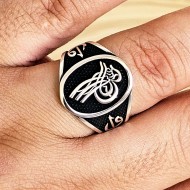 925 Ayar Tuğralı Elips Gümüş Erkek Yüzük : 00294