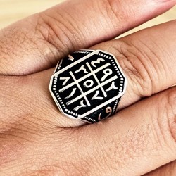 Ebced Figürlü 925 Ayar Gümüş Erkek Yüzük : 00321