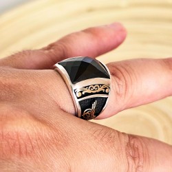 siyah zirkon taşlı 925 ayar gümüş erkek yüzük