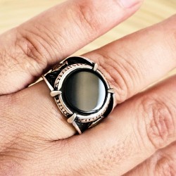 Siyah Oniks Taşlı 925 Ayar Gümüş Erkek Yüzük 