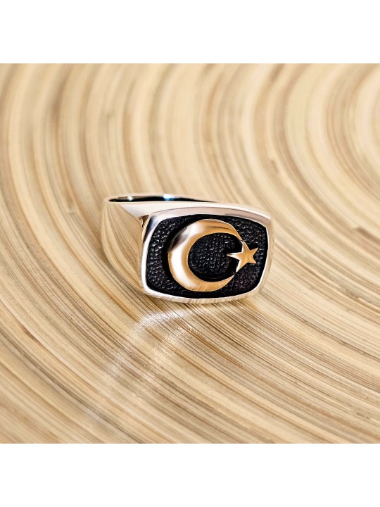 Ay Yıldız 925 Ayar Gümüş Erkek Yüzük : 00923