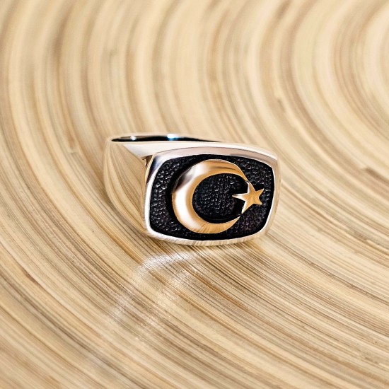 Ay Yıldız 925 Ayar Gümüş Erkek Yüzük : 00923
