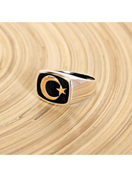 Ay Yıldız 925 Ayar Gümüş Erkek Yüzük : 00923
