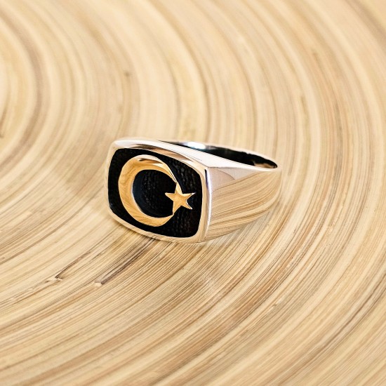 Ay Yıldız 925 Ayar Gümüş Erkek Yüzük : 00923