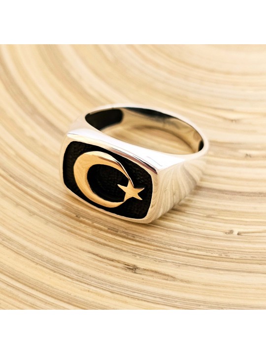 Ay Yıldız 925 Ayar Gümüş Erkek Yüzük : 00923