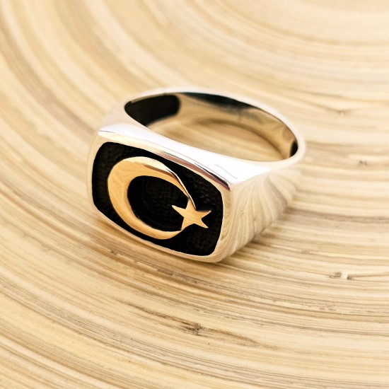 Ay Yıldız 925 Ayar Gümüş Erkek Yüzük : 00923