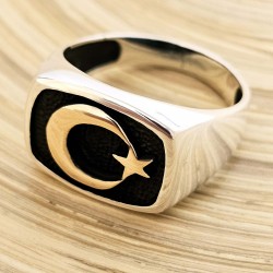 Ay Yıldız 925 Ayar Gümüş Erkek Yüzük : 00923
