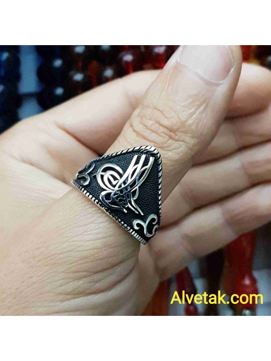 osmanlı tuğra figürlü 925 ayar gümüş okçu -zihgir- erkek yüzük : 00373 osmanlı tuğra figürlü 925 ayar gümüş okçu -zihgir- erkek yüzük : 00373