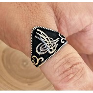 osmanlı tuğra figürlü 925 ayar gümüş okçu -zihgir- erkek yüzük : 00373