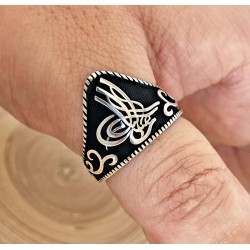 osmanlı tuğra figürlü 925 ayar gümüş okçu -zihgir- erkek yüzük : 00373