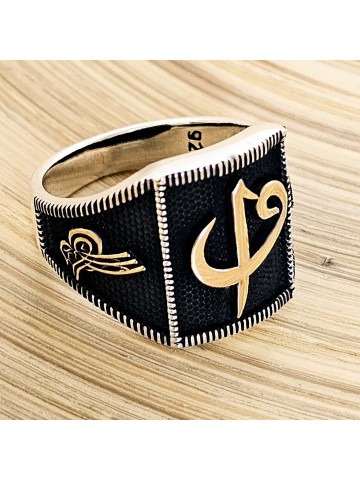 Elif Vav Harfli 925 Ayar Gümüş Erkek Yüzük