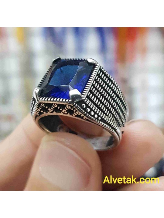 mavi zirkon taşlı 925 ayar gümüş erkek yüzük : 00450