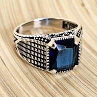 mavi zirkon taşlı 925 ayar gümüş erkek yüzük : 00450