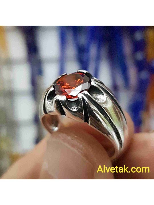 kırmızı zirkon taşlı 925 ayar gümüş erkek yüzük : 00460