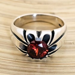 kırmızı zirkon taşlı 925 ayar gümüş erkek yüzük : 00460