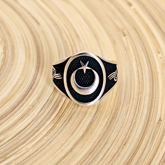 Ay Yıldız 925 Ayar Gümüş Erkek Yüzük : 00468 Ay Yıldız 925 Ayar Gümüş Erkek Yüzük : 00468