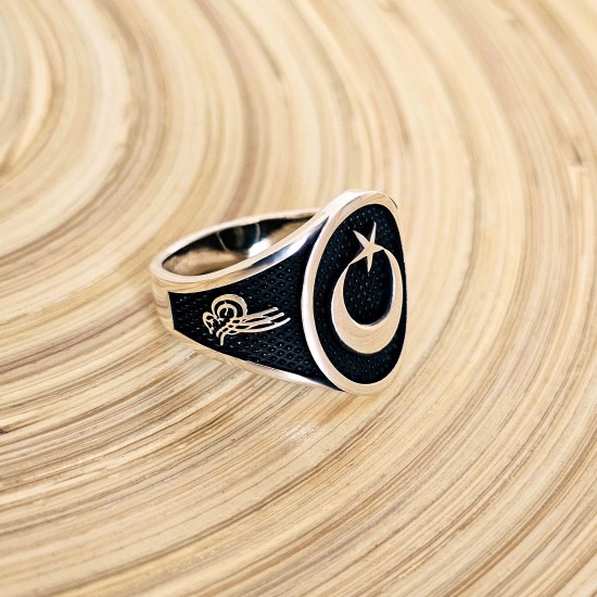 Ay Yıldız 925 Ayar Gümüş Erkek Yüzük : 00468 Ay Yıldız 925 Ayar Gümüş Erkek Yüzük : 00468