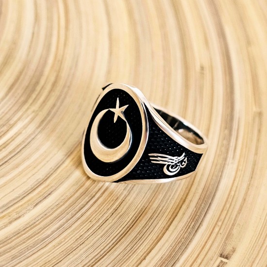 Ay Yıldız 925 Ayar Gümüş Erkek Yüzük : 00468 Ay Yıldız 925 Ayar Gümüş Erkek Yüzük : 00468