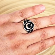 Ay Yıldız 925 Ayar Gümüş Erkek Yüzük : 00468