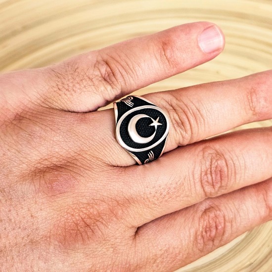 Ay Yıldız 925 Ayar Gümüş Erkek Yüzük : 00468 Ay Yıldız 925 Ayar Gümüş Erkek Yüzük : 00468