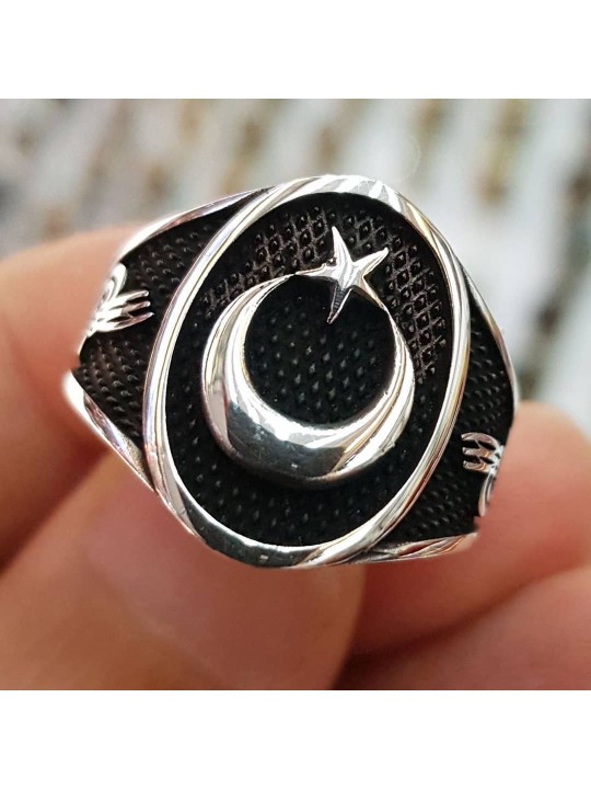 Ay Yıldız 925 Ayar Gümüş Erkek Yüzük : 00468