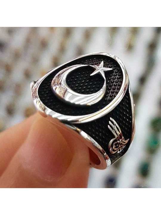 Ay Yıldız 925 Ayar Gümüş Erkek Yüzük : 00468