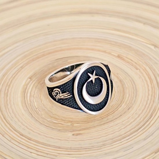 Ay Yıldız 925 Ayar Gümüş Erkek Yüzük : 00468 Ay Yıldız 925 Ayar Gümüş Erkek Yüzük : 00468