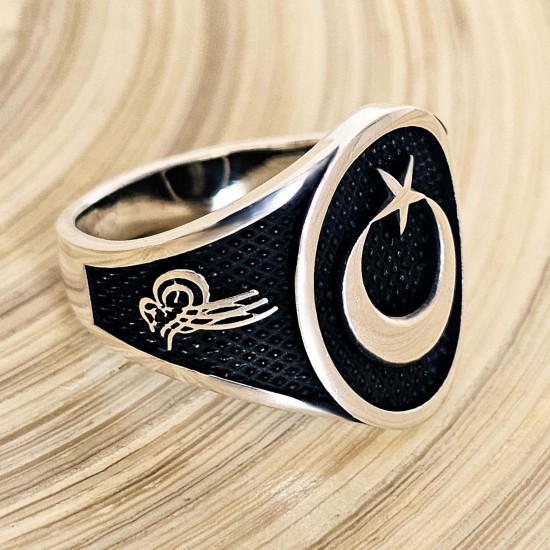 Ay Yıldız 925 Ayar Gümüş Erkek Yüzük : 00468 Ay Yıldız 925 Ayar Gümüş Erkek Yüzük : 00468