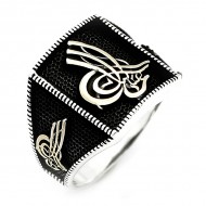 925 Ayar Tuğralı Dörtgen Gümüş Erkek Yüzük : 00476