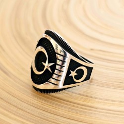  Ay Yıldız Figürlü 925 Ayar Gümüş Erkek Yüzük : 00479