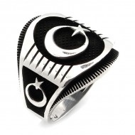  Ay Yıldız Figürlü 925 Ayar Gümüş Erkek Yüzük : 00479