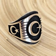  Ay Yıldız Figürlü 925 Ayar Gümüş Erkek Yüzük : 00479