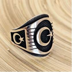  Ay Yıldız Figürlü 925 Ayar Gümüş Erkek Yüzük : 00479