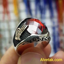 kırmızı zirkon taşlı 925 ayar gümüş erkek yüzük : 00491