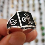 925 Ayar Tuğralı Elips Gümüş Erkek Yüzük : 00496