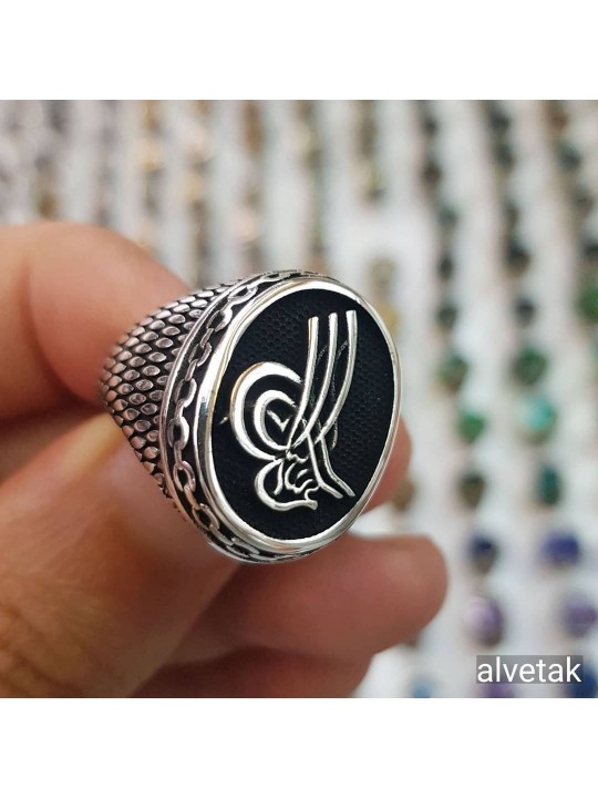 osmanlı tuğralı 925 ayar gümüş erkek yüzük : 00517
