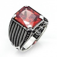 kırmızı zirkon taşlı 925 ayar gümüş erkek yüzük : 00520 kırmızı zirkon taşlı 925 ayar gümüş erkek yüzük : 00520