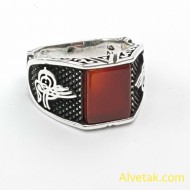 Kırmızı Akik Taşlı 925 Ayar Gümüş Erkek Yüzük : 00529