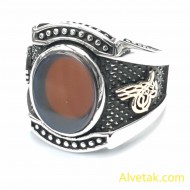 Kırmızı Akik Taşlı 925 Ayar Gümüş Erkek Yüzük : 00566