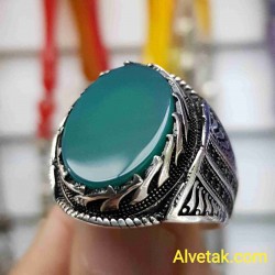 Yeşil Akik Taşlı 925 Ayar Gümüş Erkek Yüzük : 00579