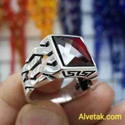 kırmızı zirkon taşlı 925 ayar gümüş erkek yüzük : 00592