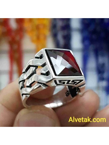 kırmızı zirkon taşlı 925 ayar gümüş erkek yüzük : 00592