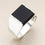 925 Ayar Siyah Oniks Taşlı Gümüş Erkek Yüzük : 00617