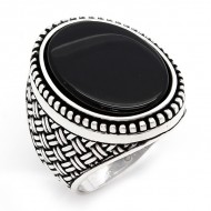 Siyah Oniks Taşlı 925 Ayar Gümüş Erkek Yüzük : 00652 Siyah Oniks Taşlı 925 Ayar Gümüş Erkek Yüzük : 00652