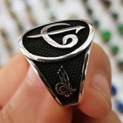 925 Ayar Elif Vav Harfli Gümüş Erkek Yüzük : 00666 925 Ayar Elif Vav Harfli Gümüş Erkek Yüzük : 00666