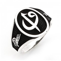 925 Ayar Elif Vav Harfli Gümüş Erkek Yüzük : 00666