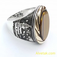 Kaplan Gözü Taşlı 925 Ayar Gümüş Erkek Yüzük : 00675